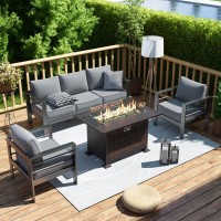 Amopatio Patio Furniture Set With Fire Pit Table 6 Pcs Aluminum Outdoor Sectional Metal Modern Patio Sofa Sets 44 Gas Fire P