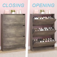 Bornoon Shoe Cabinet With 3 Flip Drawers Hidden Wood Shoe Cabinet Freestanding Shoe Storage Cabinet For Entryway Hallway