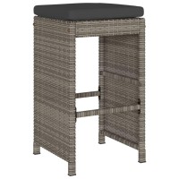 Vidaxl Patio Bar Stools With Cushions 4 Pcs Gray Poly Rattan