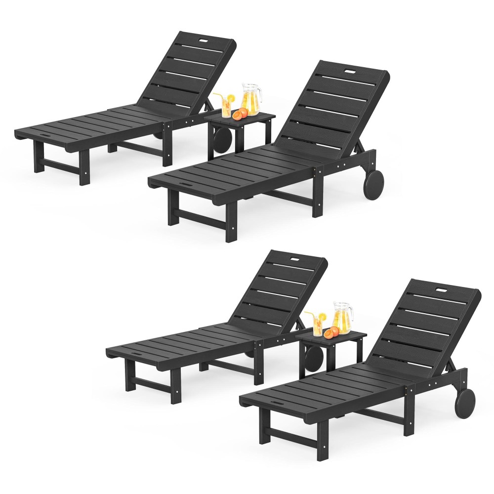 Homenjoy Chaise Lounge Chair Outdoor With Table 6Piece Hdps Material Outdoor Pool Lounge Chairs With 5Position Backrest Pa