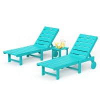 Homenjoy Chaise Lounge Chair Outdoor With Table 3Piece Hdps Material Outdoor Pool Lounge Chairs With 5Position Backrest Pa