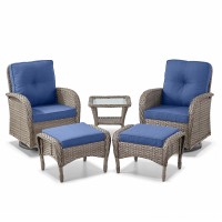 Belord 5 Pieces Wicker Patio Furniture Set - Swivel Rocker Outdoor Chairs With Ottomans And Side Table  Small Patio Conversation Set For Porch Deck Backyard