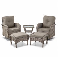 Belord 5 Pieces Wicker Patio Furniture Set - Swivel Rocker Outdoor Chairs With Ottomans And Side Table  Small Patio Conversation Set For Deck Porch Backyard