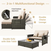 Tangkula Patio Rattan Daybed Set Wicker Loveseat Sofa Wmultipurpose Ottoman Retractable Side Tray 4Level Adjustable Backre