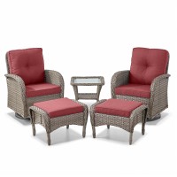 Belord 5 Pieces Wicker Patio Furniture Set - Swivel Rocker Outdoor Chairs With Ottomans And Side Table  Small Patio Conversation Set For Porch Deck Backyard Red