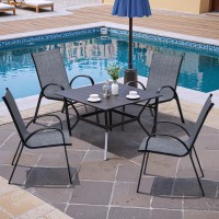 Flamaker Patio Chairs Stackable Dining Chairs Set Of 4 Metal And Teslin Outdoor Chairs For Lawn Deck Balcony Porch Grey