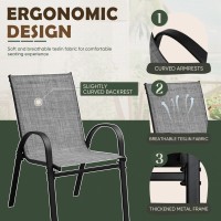 Flamaker Patio Chairs Stackable Dining Chairs Set Of 4 Metal And Teslin Outdoor Chairs For Lawn Deck Balcony Porch Grey