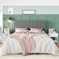 Allewie Queen Bed Frame  Velvet Upholstered Platform Bed With Adjustable Vertical Channel Tufted Headboard  Mattress Foundation With Strong Wooden Slats  Box Spring Optional  Easy Assembly  Grey