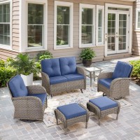 Belord 6 Pieces Wicker Patio Conversation Sets With Outdoor Swivel Rocker Chairs And Loveseat Glider Chair  All-Weather Rattan Furniture Set For Patio Deck Sunroom Backyard