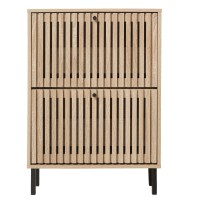 Zehuoge Accent Shoe Cabinet With Slatted Shelves 2 Doors Tipping Bucket Shoe Rack Freestanding Shoe Rack Entryway Floor Shoe Cab