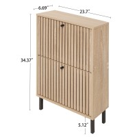 Zehuoge Accent Shoe Cabinet With Slatted Shelves 2 Doors Tipping Bucket Shoe Rack Freestanding Shoe Rack Entryway Floor Shoe Cab