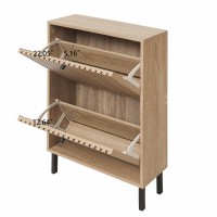 Zehuoge Accent Shoe Cabinet With Slatted Shelves 2 Doors Tipping Bucket Shoe Rack Freestanding Shoe Rack Entryway Floor Shoe Cab