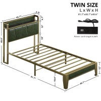 Likimio Twin Bed Frame Storage Headboard With Charging Station Solid And Stable Noise Free No Box Spring Needed Easy Assemb