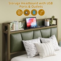 Likimio Twin Bed Frame Storage Headboard With Charging Station Solid And Stable Noise Free No Box Spring Needed Easy Assemb