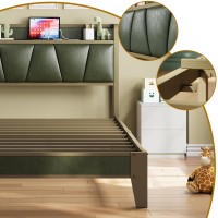 Likimio Twin Bed Frame Storage Headboard With Charging Station Solid And Stable Noise Free No Box Spring Needed Easy Assemb