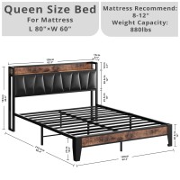 Likimio Queen Bed Frame Storage Headboard With Charging Station Solid And Stable Noise Free No Box Spring Needed Easy Assem