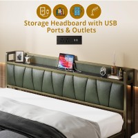 Likimio California King Bed Frame Storage Headboard With Charging Station Solid And Stable Noise Free No Box Spring Needed