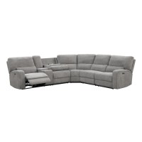 Anthony 114 Inch Wide Light Gray Chenille Fabric Power Reclining Sectional With Power Headrest Charging Ports Storage And Cu