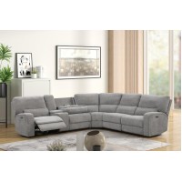 Anthony 114 Inch Wide Light Gray Chenille Fabric Power Reclining Sectional With Power Headrest Charging Ports Storage And Cu