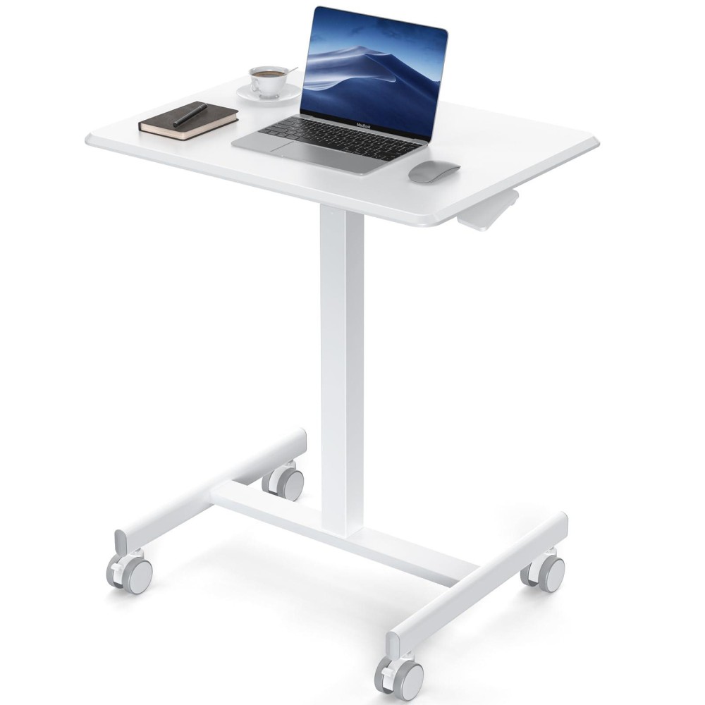 Dumos Small Standing Desk Mobile Portable Rolling Laptop Desk On Wheels Adjustable Height Table For Home Office 19 Inch Mrode