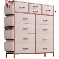 Lulive Pink Dresser For Bedroom With 12 Drawers Tall Dresser Chest Of Drawers With Side Pockets And Hooks Fabric Dresser Stora