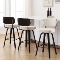 Bekrvio Swivel Bar Height Stools Set Of 3 Upholstered Faux Leather Barstools With Back 29 Seat Height Tall Bar Stools For Ki