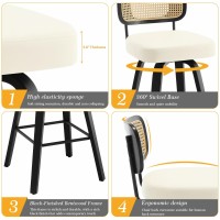 Bekrvio Swivel Counter Height Bar Stools Set Of 3 Upholstered Faux Leather Barstools With Rattan Back 26 Seat Height Bar Cha