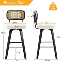 Bekrvio Swivel Bar Height Stools Set Of 3 Upholstered Faux Leather Barstools With Rattan Back 29 Seat Height Tall Bar Stools