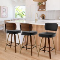 Bekrvio Swivel Counter Height Bar Stools Set Of 3 Upholstered Faux Leather Barstools With Back 26 Seat Height Bar Chairs Isl