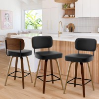 Bekrvio Swivel Counter Height Bar Stools Set Of 3 Upholstered Faux Leather Barstools With Back 26 Seat Height Bar Chairs Isl