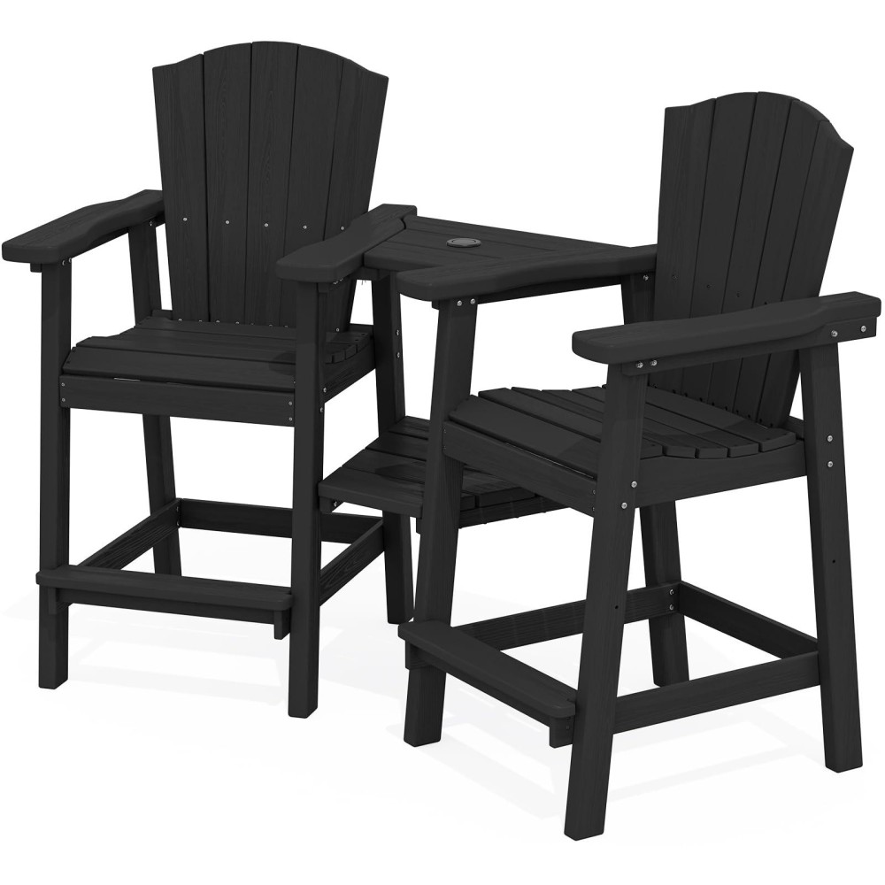 Kingyes Tall Adirondack Chair Set Of 2 Hdpe Tall Adirondack Barstools With Double Connecting Trays Embossed Bar Height Adirond