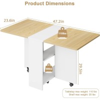 Idealhouse Folding Dining Table Drop Leaf Dining Table With 6 Wheels And 2Layer Storage Shelf Space Saving Dining Table For S