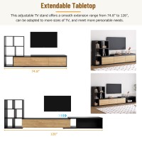 Merax Extendable Tv Stand For Televisions Up To 110 Adjustable Entertainment Center With Storage Cabinets And 3 Tier Bookshel