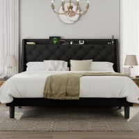 Feonase King Size Bed Frame With Luxury Wingback And Fast Charging Station Upholstered Button Tufted Storage Headboard Platform