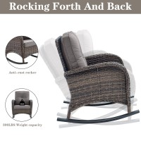 5 Piece Outdoor Conversation Patio Furniture Set - All-Weather Wicker Patio Rocking Chairs With Loveseat Glider Chair And Coffee Table For Patio Deck Porch Backyard Gray Cushion