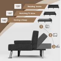 Flamaker Futon Sofa Bed Modern Folding Futon Set Linen Fabric Convertible Recliner Lounge For Living Room With 2 Cup Holders Re