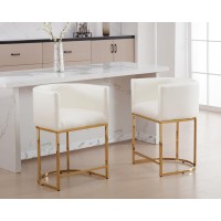 Hny Modern Barrel Counter Height Gold Clearance Bar Stools Set Of 2 24 Inch Kitchen Bar Stools With Back Pu Leather Barstools