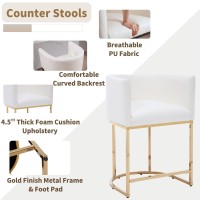 Hny Modern Barrel Counter Height Gold Clearance Bar Stools Set Of 2 24 Inch Kitchen Bar Stools With Back Pu Leather Barstools