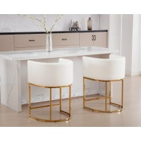 Hny Modern Barrel Counter Height Gold Clearance Bar Stools Set Of 2 24 Inch Kitchen Bar Stools With Back Pu Leather Barstools