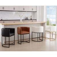 Hny Modern Barrel Counter Height Gold Clearance Bar Stools Set Of 2 24 Inch Kitchen Bar Stools With Back Pu Leather Barstools