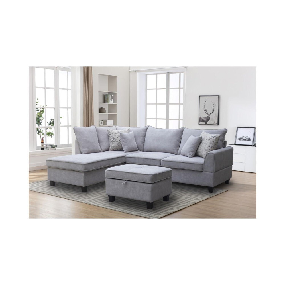 Harmony 995 Inch W Light Gray Fabric Sectional Sofa With Leftfacing Chaise And Storage Ottoman