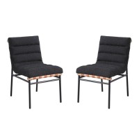 Lahni Black Boucle Fabric Set Of 2 Dining Chair With Black Iron Legs