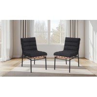 Lahni Black Boucle Fabric Set Of 2 Dining Chair With Black Iron Legs