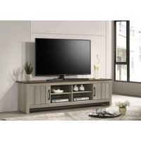 Nyla 685 Inch W Gray Oak Tv Stand With Shelves And Cabinet Doors