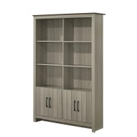 Nyla 47W Gray Oak Bookcase Shelf With Cabinet Doors