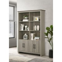 Nyla 47W Gray Oak Bookcase Shelf With Cabinet Doors