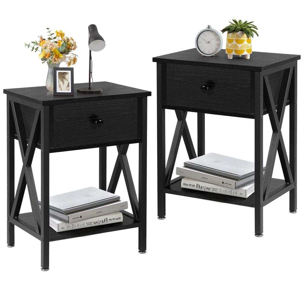 Vecelo Nightstands Set Of 2 Modern Bedside End Tables Night Stands With Drawer And Storage Shelf For Living Room Bedroom Indu