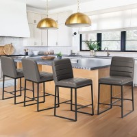 Colamy Leather Bar Stools Set Of 4 Modern Counter Height Barstools Kitchen Bar Chairs Island Stools With Upholstered Back And M