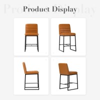 Colamy Leather Bar Stools Set Of 2 Modern Counter Height Barstools Kitchen Bar Chairs Island Stools With Upholstered Back And M