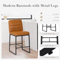 Colamy Leather Bar Stools Set Of 2 Modern Counter Height Barstools Kitchen Bar Chairs Island Stools With Upholstered Back And M